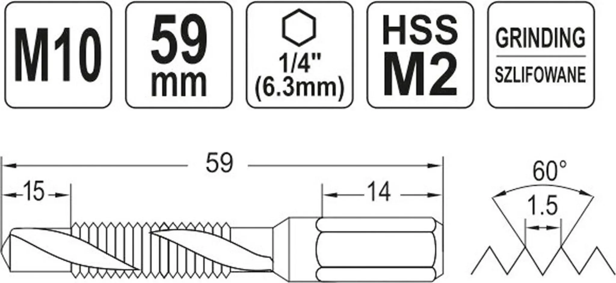 YATO – Bohrer-Gewindeschneider HSS M2, M10, HEX-Schaft